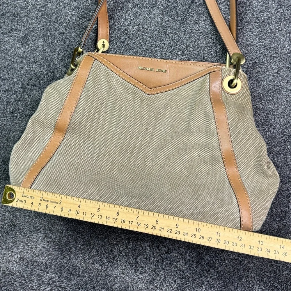 Michael Kors Beige Canvas Leather Trim Triple Compartment Shoulder Bag SCKPSOMY